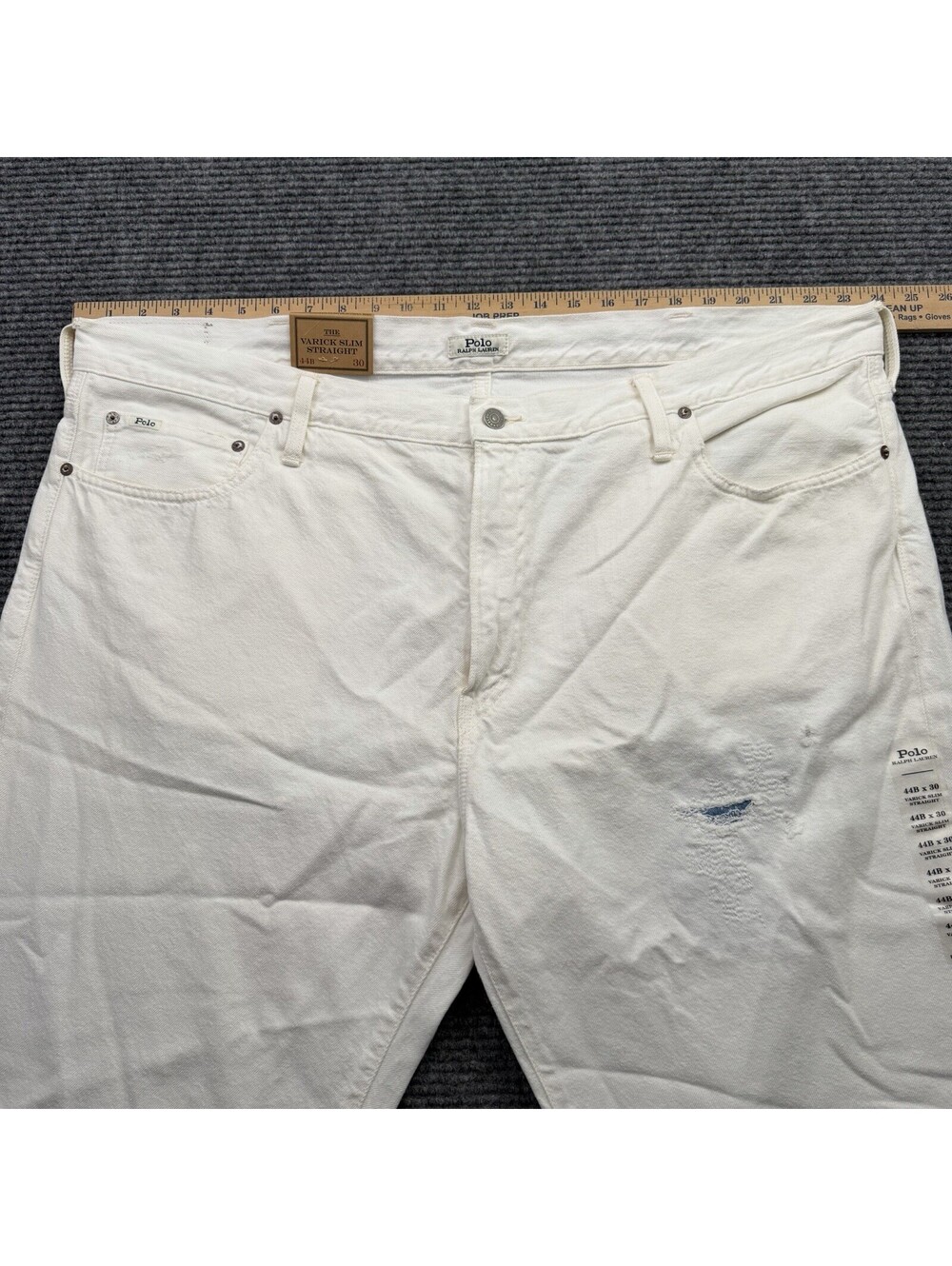Polo Ralph Lauren Varick Slim Straight Jeans Mens 44Bx30 White Patch Denim NWT - Picture 6 of 9